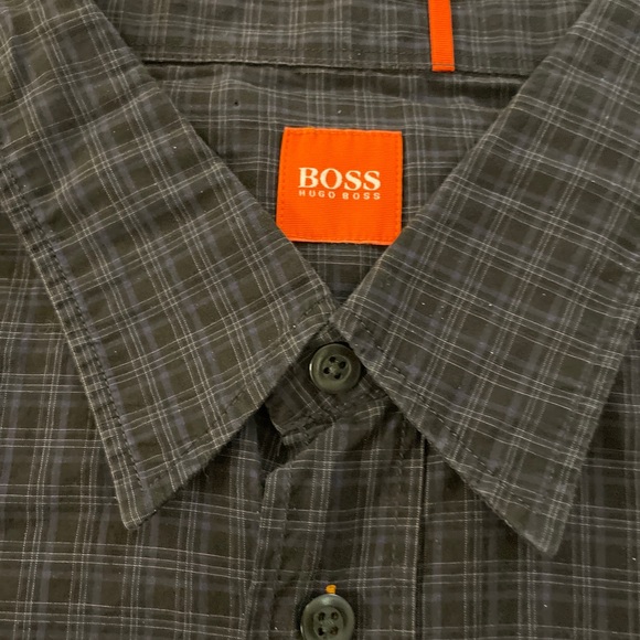 BOSS ORANGE HUGO BOSS Soft Straight Collar Check Print Sport Shirt In Black XL - Picture 5 of 7